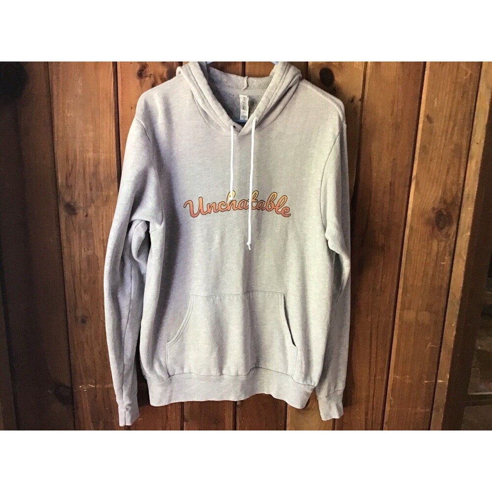 Bella Canvas Unchatable Graphic Hoodie Size M Gray Streetwear Sporty Sweatshirt